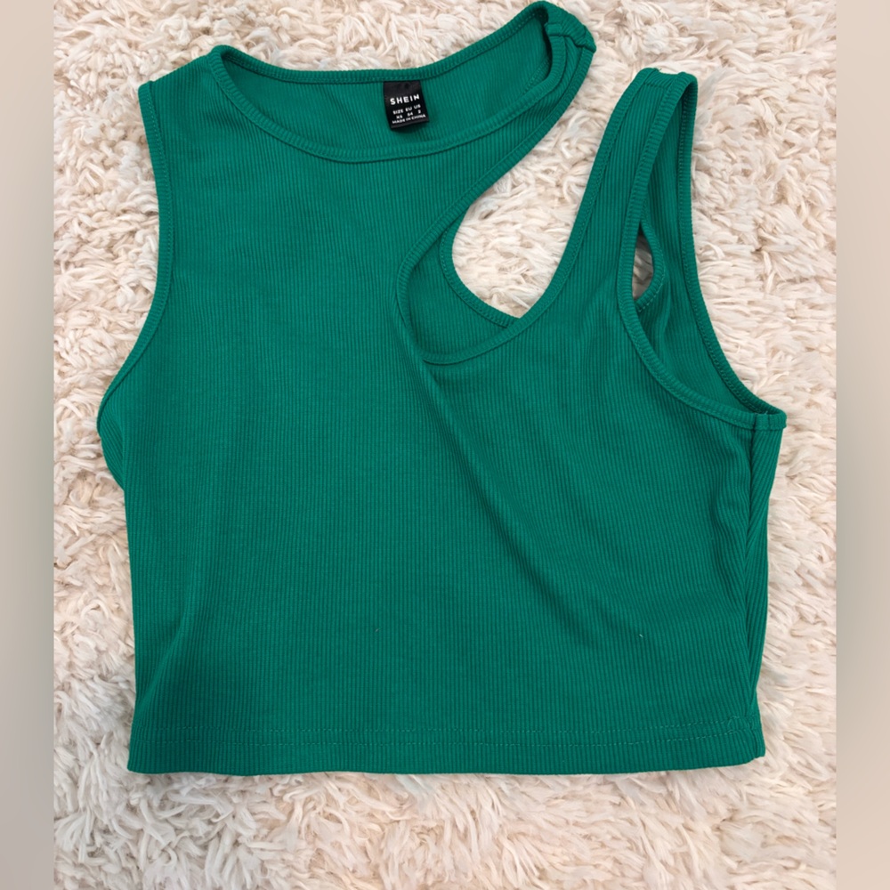 SHEIN Teal Asymmetrical Ribbed Tank Top